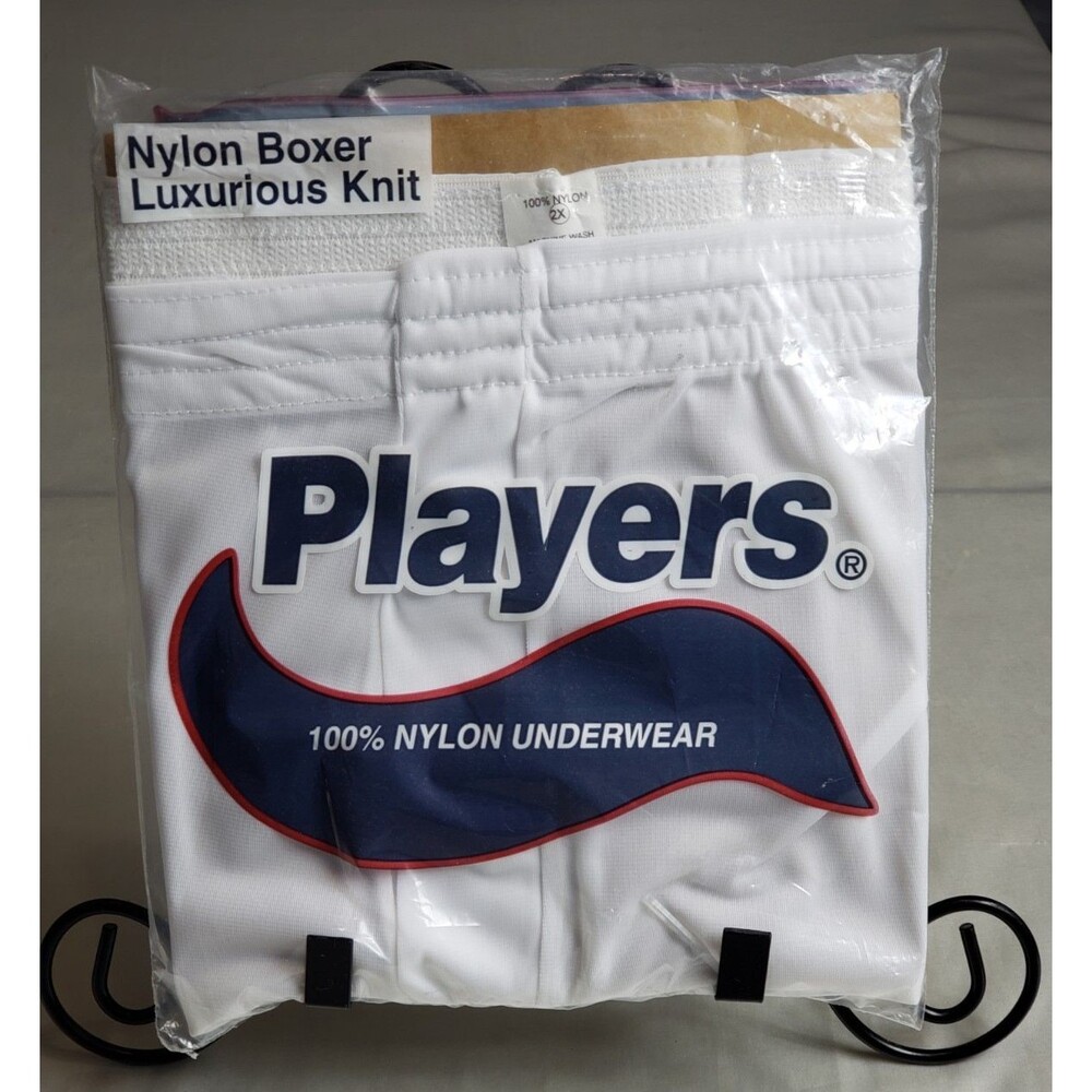 Players Vintage Men's White 100% Nylon Boxers Shorts 2X 46-48 Sealed In Package.